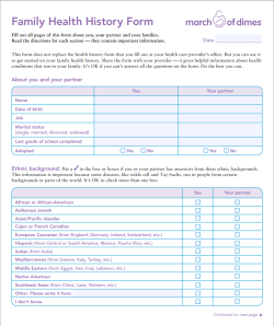 Family History Form from March of Dimes