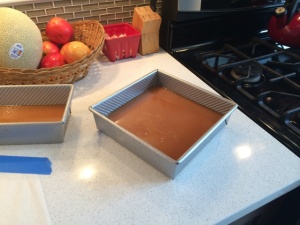 I poured the leftover caramel into two well-buttered baking pans and let those harden into yummy caramels!