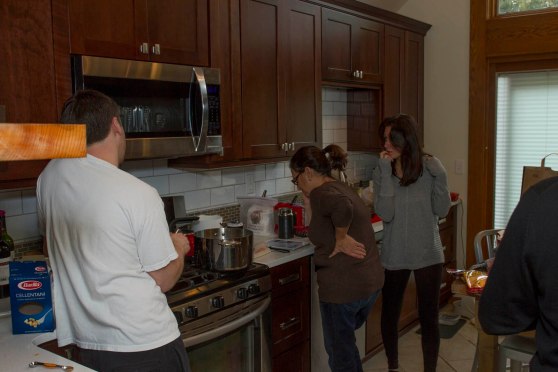 Mom, Stef & Mark cooking.